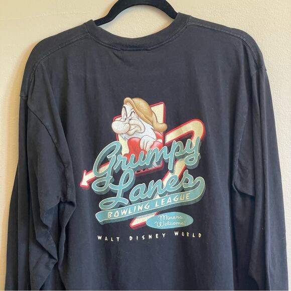 Disney L Vintage 1998-2007 Grumpy Bowling black long sleeve t-shirt Snow White - Picture 2 of 8